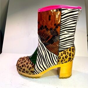 Swedish Hasbeens Patchwork Heeled Clog Boots